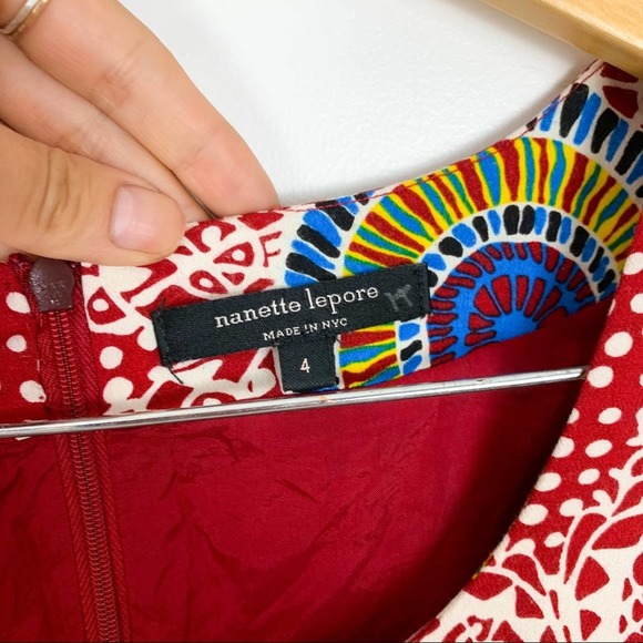 Nanette Lepore Sleeveless Red Geometric Patterned Swing Mini Dress Size 4 - Picture 10 of 13